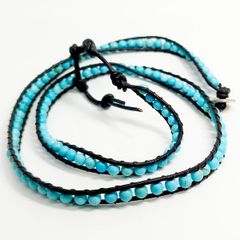 3連 ターコイズ 本革 天然石 ブレスレット ラップブレスレット センチペイド パワーストーン ジェムストーン AUULA jewelry 241216