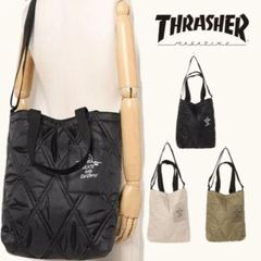 トートバッグ  M　キルティング デザイン 縦型ショルダー　スラッシャー THRASHER　ノートパソコン 収納可能