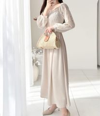 mily bilet　ショルダー 2way 袖シアー オフショル ジャガード ワンピース　M アイボリー　ウエストリボン無し　ワンピース　オフショルダー　手洗い可