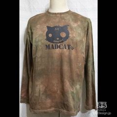 (XL)手染め+プリント一点もの MADCAT黒猫 長袖Tシャツ（1-338）