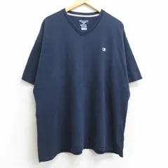 XL/古着 チャンピオン champion 半袖 ブランド Tシャツ メンズ ワンポイントロゴ 大きいサイズ コットン Vネック 紺 ネイビー 25aug06 中古