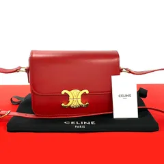 ほぼ未使用 希少品 袋付き CELINE セリーヌ トリオンフ ロゴ 金具 レザー 本革 ミニ ショルダーバッグ ポシェット レッド 赤 36147