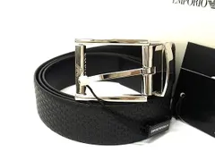 ■新品■未使用■ EMPORIO ARMANI エンポリオアルマーニ レザー シルバー金具 ベルト ビジネス 紳士 メンズ ブラック系 AY5133のサムネイル