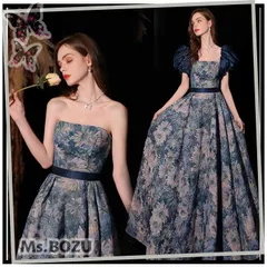 【新品】【3wayが楽しめるプチレトロがオトナの上品を演出するロングドレス)ஐ♬.*ﾟ】演奏会用 パーティードレス 結婚式 前撮り セルフ前撮り  コンサート 発表会１着３用ドレス ステージドレス 大人 ピアノ 発表会 コーラス 合唱衣装 ブルー 青 花柄 L