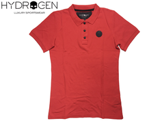 100%本物保証PerLeiペルレイ ハイドロゲン ポロシャツ HYDROGEN Z10081 RED POLO SKULL スカルワッペン付き レディース向け レッド系 半袖 ポロシャツ レディースLサイズ
