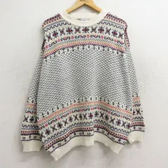 古着 長袖 セーター レディース 90s 大きいサイズ クルーネック 白他 ホワイト 24oct23 中古 ニット トップス