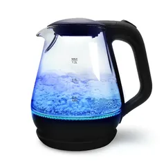 [プラス30日延長カード付] ガラスケトル 電気ケトル 大容量 1.2L 800W 自動電源OFF 空焚き防止 LED 光る 強化ガラス 清潔 ブラック 0
