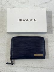 【紫波79-0024】【中古】CK caivin klein カルバンクライン タット Ⅱ ミドル ウォレット 財布 ラウンドファスナー ネイビー