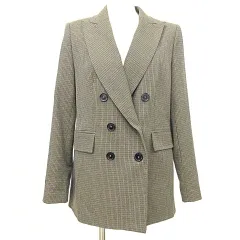 ザラ ZARA 美品 ダブルブレスト ジャケット チェック EUR M 茶系 ブラウン A1014