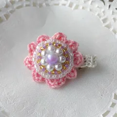 かぎ針編み×ビーズ♡ロゼット風ミニクリップ