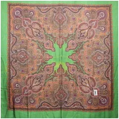 イヴサンローラン シルク 大判スカーフ グリーン ブラウン ペイズリー柄 中古