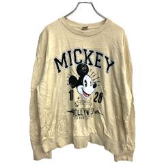 Disney MICKEY プリント スウェット トレーナー Lサイズ ディズニー ミッキー ベージュ 古着卸 アメリカ仕入 t2405-3407