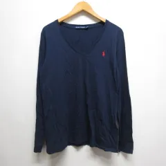 ラルフローレン RALPH LAUREN 長袖 Vネック Tシャツ L ネイビー ポニー刺繍 正規品