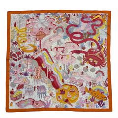 HERMES エルメス CARRE カレ90 ダブルフェイス スプラッシュパーク Splash Park オレンジ ピンク マルチカラー シルク