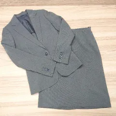 ◇ THE SUIT CONPANY 春夏 ストライプ シングル ミドル丈 スカート スーツ セットアップ 38サイズ グレー レディース E 【1303160012258】