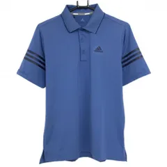 【超美品】アディダス 半袖ポロシャツ ブルー×ダークネイビー 袖3ライン メンズ M ゴルフウェア adidas