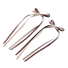 【ブラウン×2点セット】[Cream dot. クリームドット公式] ヘアアクセサリー レディース 2点セット ヘアクリップ ロングリボン サテン調 多重リボン 細め ヘアピン ヘアアクセ ヘアアレンジ 簡単 まとめ髪 髪留め 大人 お呼ばれ 