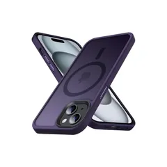 Anqrp iPhone15 用 ケース [Magsafe対応] マグネット搭載 マグセーフ 充電対応 半透明 マット感 耐衝撃 米軍MIL規格 指紋防止 ストラップホール付き スマホケース アイフォン 15 カバー 6.1インチ パープル
