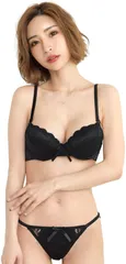 Laulea Akoakoa(ラウレアアコアコア) レディース ブラ ブラジャー ショーツ 上下 セット セクシー サテン レース 女性 下着( ブラック,  E70)
