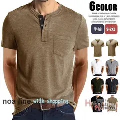 ヘンリーネックT メンズ T 半袖 無地 胸ポケット付き カジュアル トップス シンプル おしゃれ