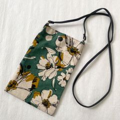綿麻キャンパス花柄ミニショルダーバッグスマホストラップポーチ携帯
