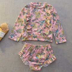 ☆ タイプ425 ☆ 140CM ☆ 水着 キッズ 女の子 キッズ 水着 女の子 セパレート スイムウェア キッズ水着 ラッシュガード みずぎ 子供水着 フリル 長袖 柄 こども 子供 子ども 上下 上下セット 水遊び ビーチ 海 ガールズ 女児 女子