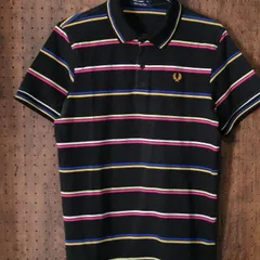 FRED PERRY フレッドペリー ワンポイントロゴ刺しゅう　 ポロシャツ　マルチカラー ボーダー　レディース XL