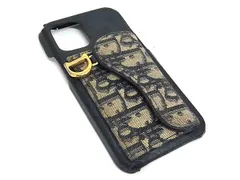 ChristianDior クリスチャンディオール トロッター レザー×キャンバス iPhone 13/14対応 アイフォンケース ネイビー系 DJ8549