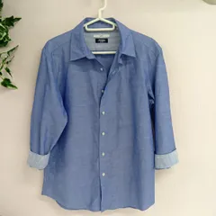 [SHIPS] シップス　シャツ　綿麻混　レディース　コットンリネンシャツ　ブラウス　古着　ブルー　サイズM（い-76，サ ）