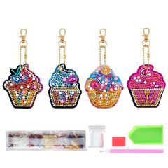 【在庫セール】手工芸品 DIY手作り 初心者 財布 子供 小さなペンダント かわいい キーペンダント 4個セット キット アイスクリーム 装飾用 キーホルダー 5Dダイヤモンド絵画 サムコス
