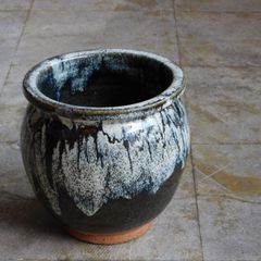 佐久間賢司 ☆ 糠黒釉指描筆筒 ☆ 共箱栞 ☆ 文房具 ☆ 佐久間藤太郎