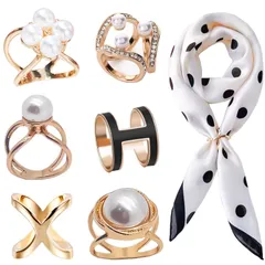 【新着商品】A) (セット ファッションエレガンススカーフリング フェイクパールクリスタルラインストーン 6個女性のファッションスカーフリングバックルクリップ スカーフリング [WOMLEX]