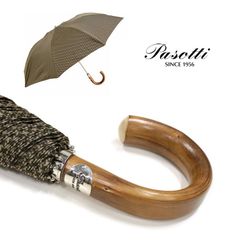 Pasotti 雨傘 折りたたみ傘 千鳥格子 チェスナット ハンドル 高級傘 ジャンプ傘 大きめサイズ イタリア製 ハンドメイド オシャレ シンプル メンズ レディース PS10