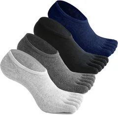 TsujiYa 5本指ソックス メンズ くるぶし 夏 靴下 五本指ソックス 脱げない フットカバー 天然綿 消臭抗菌 滑り止め 無地 黒 スポーツ/ビジネスシューズ対応 25～27cm(4足color,  25.0-27.0 cm)