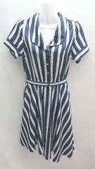 ◇ ◎ REDYAZEL レディアゼル ストライプ柄 半袖 ロング丈 ワンピース サイズF ネイビー ホワイト レディース E  【1407020008747】