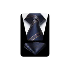 [HISDERN] ネービー ネクタイ メンズ ビジネス ネクタイ セット メンズ おしゃれ シルク ネクタイ チーフ セット ブランド ストライプ 就活 結婚式 入学式 卒業式 プレゼント