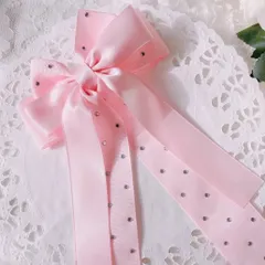 ❤️154ラインストーンリボンポニーフック❤️ピンク