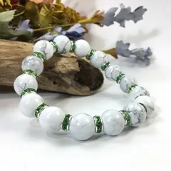パワーストーン ブレスレット ハウライト 12mm 天然石ブレス （グリーン）メンズ・レディース 男性・女性 数珠ブレス 開運  [a]