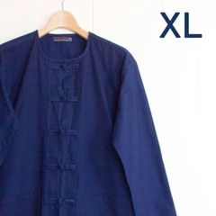 モーホーム　XL　長袖　チャイナボタン　インディゴ　タイ服　作業服　タイ農民服