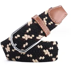 【ブラック×ベージュ】ベルト メッシュベルト ゴムメッシュベルト 穴なし メンズ レディース おしゃれ 編み込み 編み込みベルト ゴムベルト 無段階 サイズフリー ストレッチ ミックスカラー スポーツ ゴルフ カジュアル 太 紳士 送料無料 ギフト プレゼント