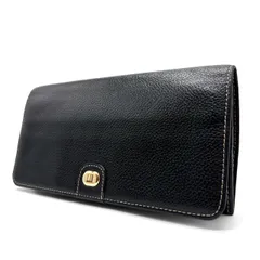 ✨良品✨ dunhill ダンヒル 長財布 二つ折り ゴールド金具 ロゴ型押し カードケース 定期入れ 小銭入れ シボレザー メンズ ブラック 黒色