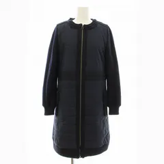 ランバンオンブルー LANVIN en Bleu ノーカラーコート 中綿 ミドル丈 キルティング 切替 ウール フリル 38 紺 ネイビー 3604121 /KUのサムネイル