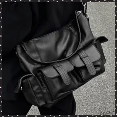 マルチポケットショルダーバッグ 斜めがけ 大容量メッセンジャーバッグ フェイクレザー ビッグクロスバッグ おしゃれ大きめハンドバッグ 肩掛けカバン グランジバッグ 斜めがけバッグ合皮 カジュアル鞄韓国風 レトロトート古着風
