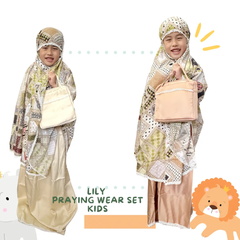 PRAYING WEAR SET KIDS LILY MOSLEM PRAYING WEAR ムスリム イスラム教 宗教 民族衣装 礼拝 ファッション 女の子用 おしゃれ 軽い 軽量 グリーン　ピンク 薄茶色