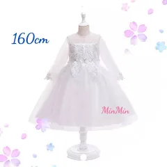 150〜160cm♡White キッズドレス 結婚式 発表会 リボン 演奏会 キッズ  ドレス ロングドレス  ジュニア リンクガール  ワンピース  子供服  プリンセスドレス  ピアノ発表会  コンクール  結婚式  発表会  フォーマル  ウェディング