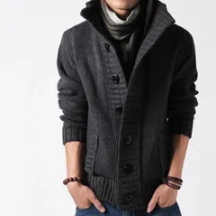 厚手 カーディガン ケーブルニット メンズ トップス 冬服 セーター ニット カーデ 上着 ジャケット アウター カジュアル青 ダークグレー