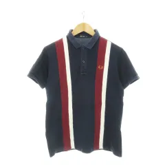 フレッドペリー FRED PERRY ポロシャツ 半袖 ライン 配色 鹿の子 コットン L 紺 ネイビー /AH14 ■GY12のサムネイル