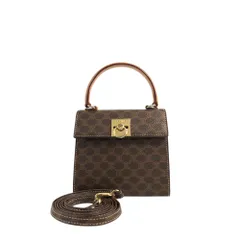 CELINE セリーヌ マカダム  ショルダーバッグ ブラウン ガンチーニ PVC レザー ミニバッグ 2way sasmug