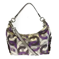 【中古】 コーチ COACH オプアート 2WAY ショルダーバッグ グレー パープル ナイロン レザー 14291 08HC702