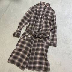 【FIVE BROTHER 】ファイブブラザー オンブレチェック ガウンコート　ブラック、ホワイト　ベルトループ　美品